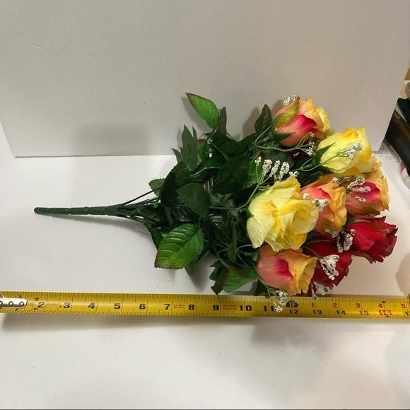Roses Artificial Flowers Red Yellow Pink 2 Bunches 16" - Picture 8 of 12